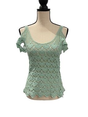 Women's Crochet Cold-Shoulder Top - Mint Green